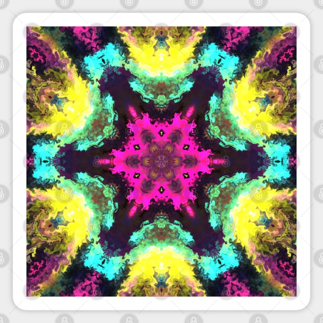 Psychedelic Hippie Flower Purple Yellow and Teal Sticker by WormholeOrbital